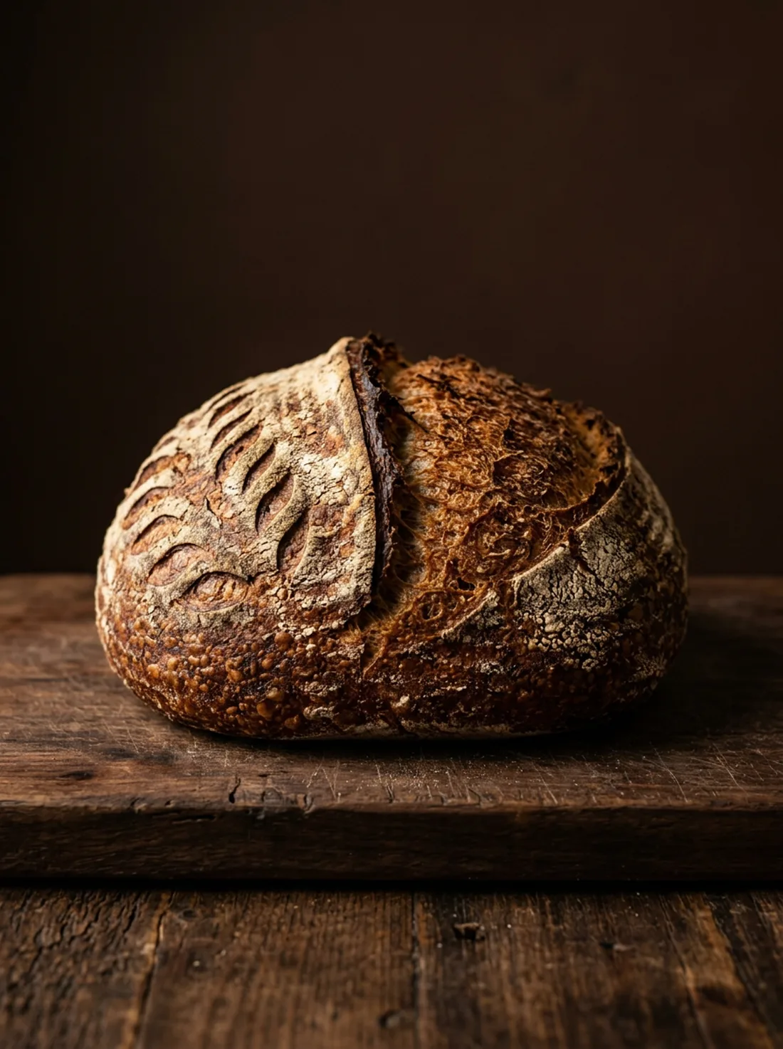 Artisan bread with a dark crackling crust